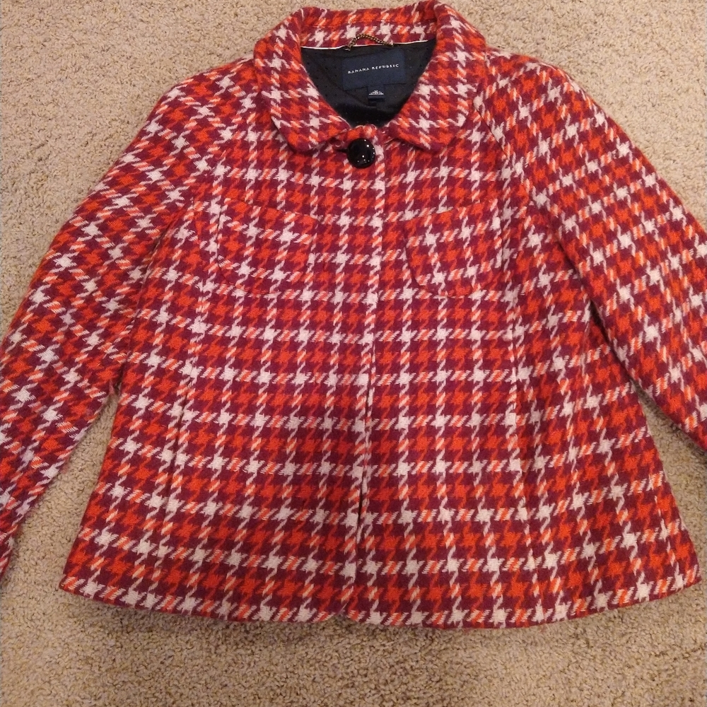 Orange Plaid Pea Coat Blazer